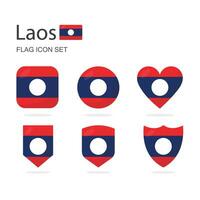 Laos 3d flag icons of 6 shapes all isolated on white background. vector