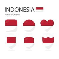 Indonesia 3d flag icons of 6 shapes all isolated on white background. vector