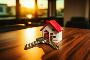 AI generated New apartment or hotel room concept Keys laid on table photo