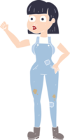 flat color illustration of a cartoon woman clenching fist png
