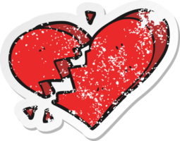 retro distressed sticker of a cartoon broken heart png