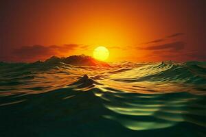 AI generated Coastal magic Sun setting over the surface of the sea photo