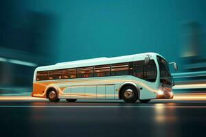 ai generado Moviente autobús sirve como un vibrante fondo, retratar el energético legumbres de transporte foto