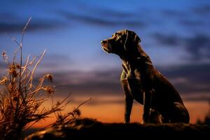 ai generado noche resplandor yesos un hermosa silueta de un fiel perro foto