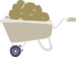 flat color illustration of a cartoon wheelbarrow full of dirt png