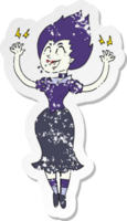 retro distressed sticker of a cartoon vampire girl png