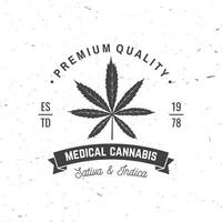 médico canabis insignia, etiqueta con canabis hoja y cinta. vector Clásico tipografía logo diseño con canabis hoja y cinta silueta para hierba comercio, canabis, marijuana entrega Servicio