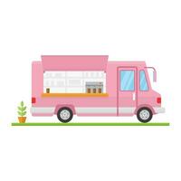 Modern minimalist food car design. Vector. Flat icon food truck front. For web design and application interface, also useful for infographics. vector
