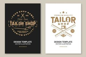 Set of tailor shop covers, invitations, posters, banners, flyers, placards. Vector illustration Template design for branding, advertising for sewing shop business