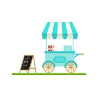 Modern minimalist street cart design with announcement board. Vector. Flat icon shop or market store front. For web design and application interface, also useful for infographics. vector