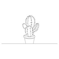 Continuous one line drawing of cactus plants outline vector art illustration