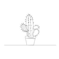 Continuous one line drawing of cactus plants outline vector art illustration