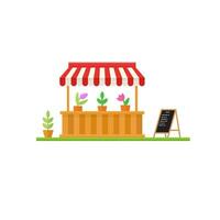 Modern minimalist flower market stall design with announcement board. Flat icon shop or market store front. For web design and application interface, also useful for infographics. vector