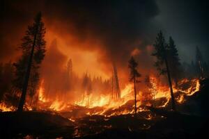 AI generated Environmental crisis Widespread forest fire threatens natural habitats and ecosystems photo