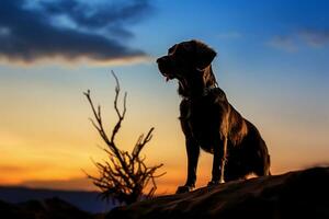 AI generated A canine silhouette against the setting sun creates a picturesque scene photo