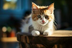 AI generated Kitty cuteness Young kitten with red and white colors and blue eyes photo