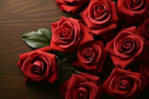 AI generated Romantic gesture a top view of vibrant red rose flowers photo