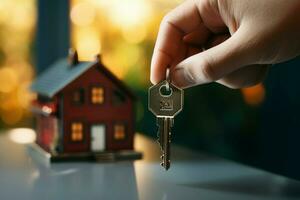 AI generated Landlord unlocks the house key, welcoming new homeownership photo