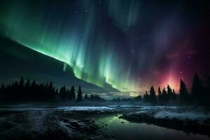 ai generado celestial belleza el noche cielo pintado con un maravilloso Aurora foto