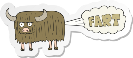 sticker of a cartoon hairy cow farting png