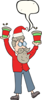 speech bubble cartoon man with coffee cups at christmas png