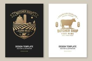 Butcher shop Badge or Label with cow, Beef, farm. Vector. Vintage typography logo design with cow silhouette. Elements on the theme of the butchery meat shop, market, restaurant business. vector