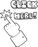 black and white cartoon click here sign with finger png
