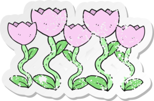 retro distressed sticker of a cartoon flowers png