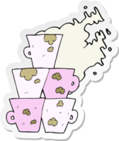 sticker of a cartoon stack of dirty coffee cups png