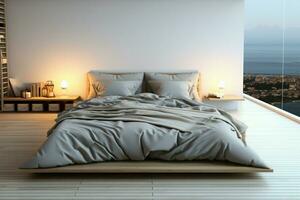 AI generated Cozy retreat Bedroom in home or apartment, designed for relaxation photo