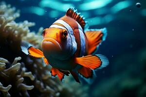 ai generado maravilloso mar retrato un hermosa pescado se desliza mediante el olas foto