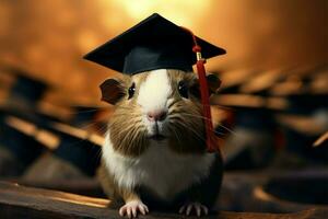 AI generated Guinea pig graduate, adorned with a tiny cap, signifies academic accomplishment with cuteness photo