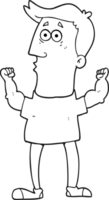 black and white cartoon surprised man flexing biceps png