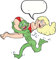 cartoon swamp monster carrying girl in bikini with speech bubble png