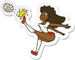 sticker of a cartoon female soccer player kicking ball png
