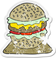 retro distressed sticker of a cartoon tasty burger png