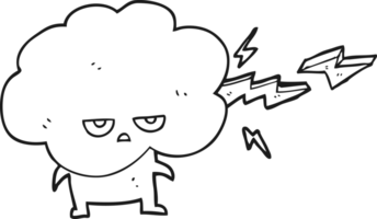 black and white cartoon raincloud character shooting lightning png