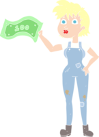 flat color illustration of a cartoon confident farmer woman with money png