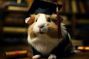 AI generated Cap wearing graduate guinea pig epitomizes success, adding a touch of scholarly charm photo