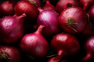 AI generated Overhead beauty red onions present an artful composition in a visually captivating top view photo