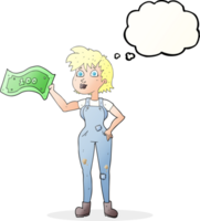 thought bubble cartoon confident farmer woman with money png