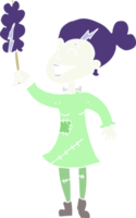 flat color illustration of a cartoon undead monster lady cleaning png