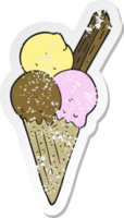 pegatina retro angustiada de un cono de helado de dibujos animados png