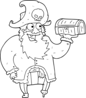 black and white cartoon pirate captain with treasure chest png