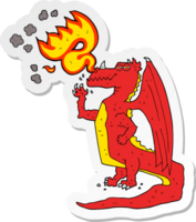 adesivo de um desenho animado dragão feliz cuspindo fogo png