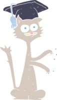 flat color illustration of a cartoon cat scratching with graduation cap png