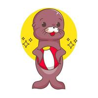 Cute Sea lion cartoon vector. Adorable animal character concept design. Mascot illustration isolated white background vector