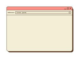 Retro vaporwave desktop browser in vibrant color. 80s 90s old computer user interface graphics with one open tab and address bar. Nostalgic retro style operating system. Vector flat illustration.