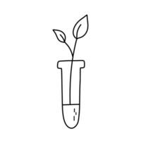 Chemical lab retort with sprout plant. Vector doodle sketch