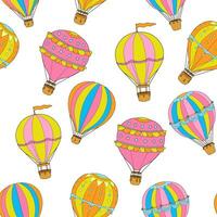 Seamless pattern with Hot Air Balloon on white. Vector colorful endless background